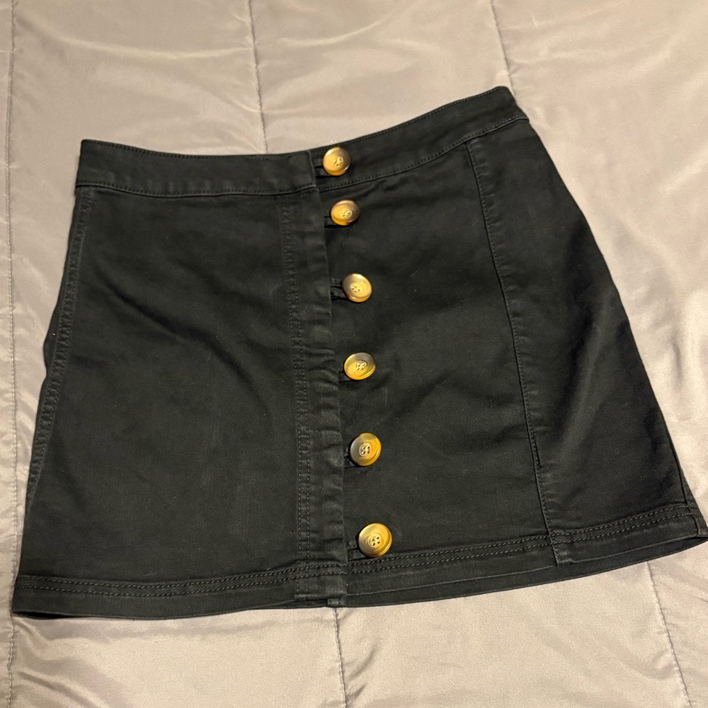 Free People Black Button Front Denim Mini Skirt